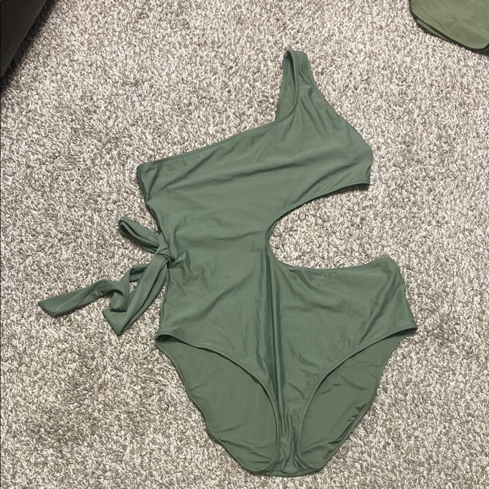 One-Shoulder Olive Green Cutout One-Piece Swimsuit